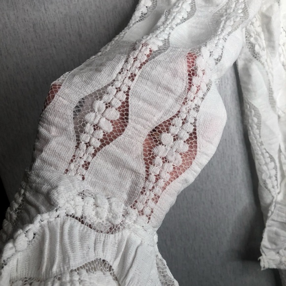 NWT Free People Candy Shop Tunic Womens M Ivory V-Neck Semi Sheer Ruffle Slouchy - Picture 6 of 15